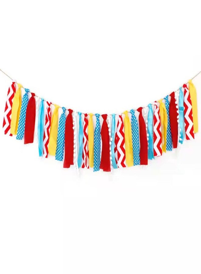 CROWNOS Carnival Decorations for Canival Party, Fabric Red Yellow Blue Banner Garland Backdrop for Circus Theme Party Decor - Image 1